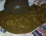 A picture of step 7 of Amala with dry okro soup.