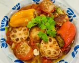 Hình bước làm 7 của món Củ sen, ớt chuông và cà chua nhồi chả cá sốt cà