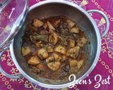 A picture of step 3 of Long Purple Brinjal and Potatoes Sabzi.