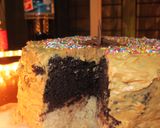 A picture of step 11 of Eggless cake with Peanut Butter frosting.
