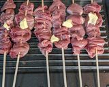 A picture of step 4 of Chicken heart kebabs with peanut satay dip.