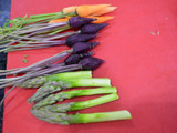 Lubina con mantequilla de especias, jardín de verduritas y licuado de espinacas y perejil