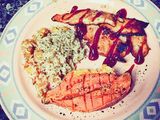 Flaky BBQ Grilled Fish Fillet with Roasted sweet potato