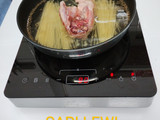 Cena caliente día 4>Espaguetis con pollo>plátano