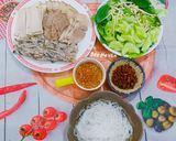 A picture of step 5 of Bún Mắm Nêm with Pork, Vietnamese Pork Sausage, and Head Cheese.