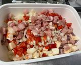 Une image de l'étape 9 de Porc mariné aux aubergines graffiti, tomates et poivron rouge.