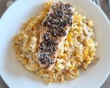 Foto del paso 9 de la receta Risotto de calabaza, champiñones, gorgonzola y crusty de salmón
