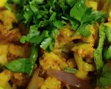 A picture of step 10 of Masala Dosa, sambar, coconut, dhania chutney.