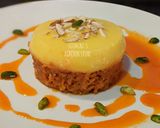 A picture of step 7 of Gajar Halwa with vanilla custard mousse.