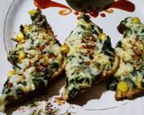 A picture of step 6 of Creamy Spinach Corn Bread Pizza.