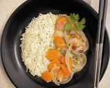 A picture of step 5 of Spiced Vegetables with Coconut on Rice.