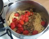 A picture of step 7 of Vickys Veggie Pesto Spaghetti, GF DF EF SF NF.
