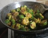 A picture of step 4 of Kundru Peanut masala with Chapati Daal and salad.