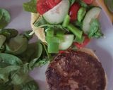 A picture of step 5 of My Hallumi Steak Burger on a seeded Brioch Bun ❤.