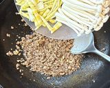 A picture of step 5 of Stir-fry ground pork with bamboo shoots mushroom and basil.
