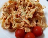A picture of step 4 of My Tuna Tagliatelle in red Pepper & Ricotta Cheese Pesto. 😍.