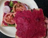 A picture of step 4 of Beet Hummus Sandwich.