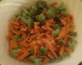 A picture of step 2 of Mashed Bananas with brocoli meat stew and steamed cabbages.