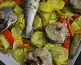 Foto del paso 5 de la receta: Merluza al horno con patatas y pimientos