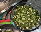 A picture of step 2 of Punjabi Style Bhindi Masala.