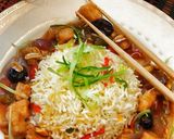 A picture of step 24 of Kungpao chicken with fried rice in one hour.