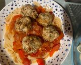 A picture of step 7 of Turkey Meatballs with Sauce and Spaghetti.
