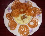 A picture of step 6 of Indian desserts paneer kheer with jelebi.