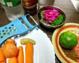 A picture of step 1 of Golden Sparking Heart : Mother's Love Day. Carrot Ginger Elixir with Tulsi Red onion Kachumber salad.