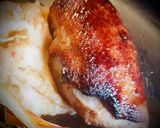 A picture of step 6 of Glazed Braised Duck Breast on a Signature Mashed Potatoes served with Glazed Carrots and Pak Choi.