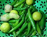 A picture of step 1 of Green Chilli Lemon Ginger Pickle.