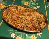 Une image de l'étape 7 de Spaghettis tricolores mozzarella di buffala,basilic et sauce tomate chorizo olives.