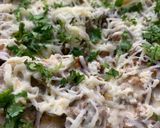 A picture of step 7 of Loaded Nachos with Mango Salsa, Sour cream and cheese sauce.