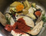 A picture of step 3 of Brinjal sabzi.