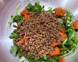A picture of step 6 of Spiced sweet potato, puy lentil and rocket with honey and parmesan cheese.