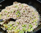 A picture of step 3 of Soya granules with potato and fresh green peas.