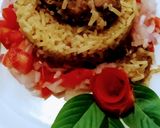 A picture of step 9 of Beef pulao with green chutney and kachmoar.