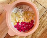 Hình bước làm 1 của món Bữa sáng cho bé : Cháo Yến mạch mix đu đủ hạt chia