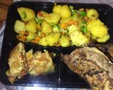 A picture of step 9 of Stir fry potatoes,egg rolls&grilled chicken.
