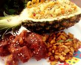 A picture of step 12 of Pineapple Fried Rice with peppered chicken and fried plantain.