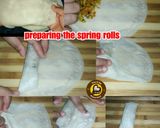 A picture of step 6 of Veg Spring Rolls with homemade sheets and sauce.