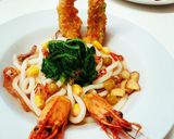 Hình bước làm 8 của món Mỳ udon với tempura🍤🥢🍥