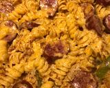 A picture of step 6 of Baked Pasta with Cheddar Cheese and Smoked Beef Sausage.