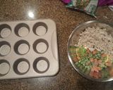 A picture of step 1 of Chicken pot pie CUPCAKES.