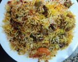 A picture of step 2 of Mutton biryani with boondi and onion cucumber raita.