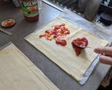 A picture of step 3 of Tricolore easy puff pastry pizzas with chorizo.