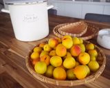 A picture of step 1 of Umeboshi- Japanese pickled plums / salt-preserved plums.