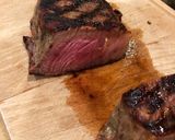 A picture of step 4 of 3 inch thick ribeye steak on BBQ.