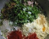 A picture of step 2 of Thepla-methi thepla -fenugreek leaves.