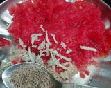 A picture of step 1 of Matar Paneer in tomato puree.