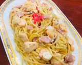Hình bước làm 6 của món Pasta cá hồi,tôm,thịt hun khói